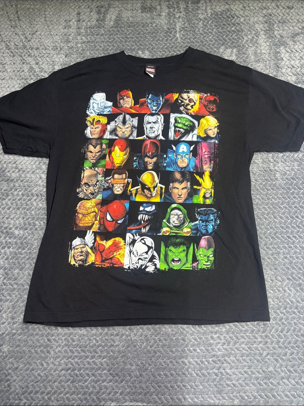 Marvel Black Short Sleeve Tee with Multicolor Character Grid